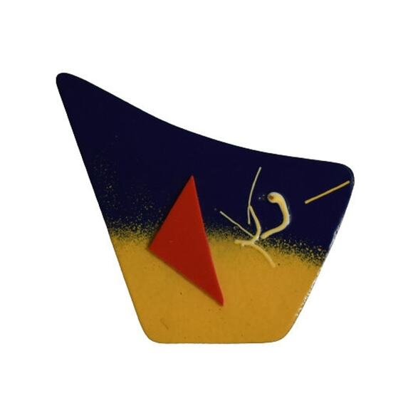 1970s Primary Colors Enamel on Metal Modernist 4 Sided Handcrafted Pin Brooch - Picture 1 of 4